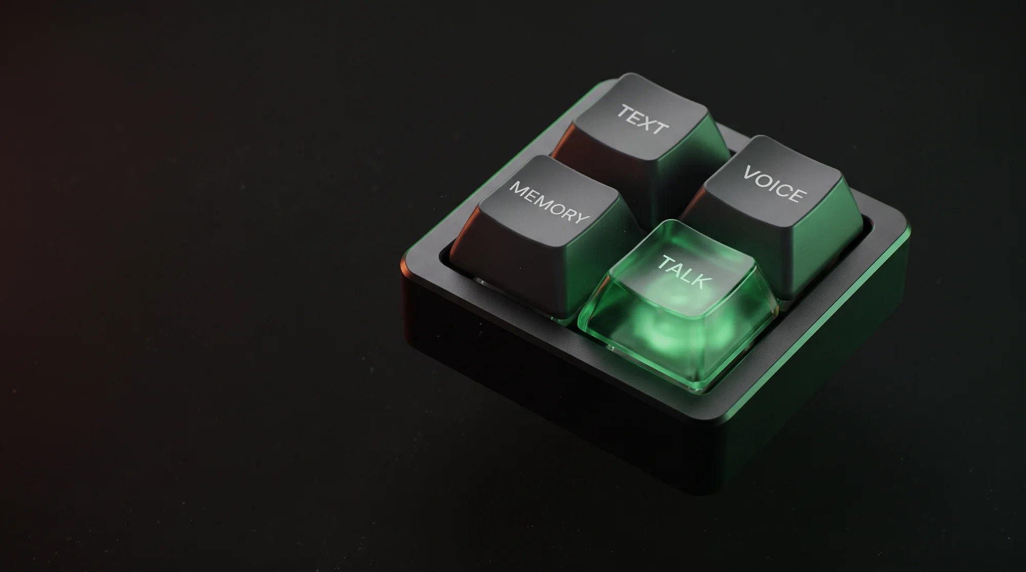 Keys for text, voice and memory, with a glowing talk key